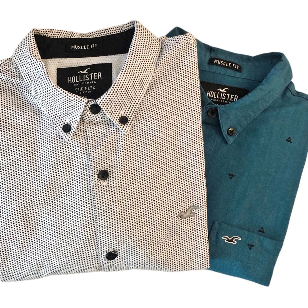 2 Hollister Muscle Fit Men's Patterned Button-Down Shirt Size M